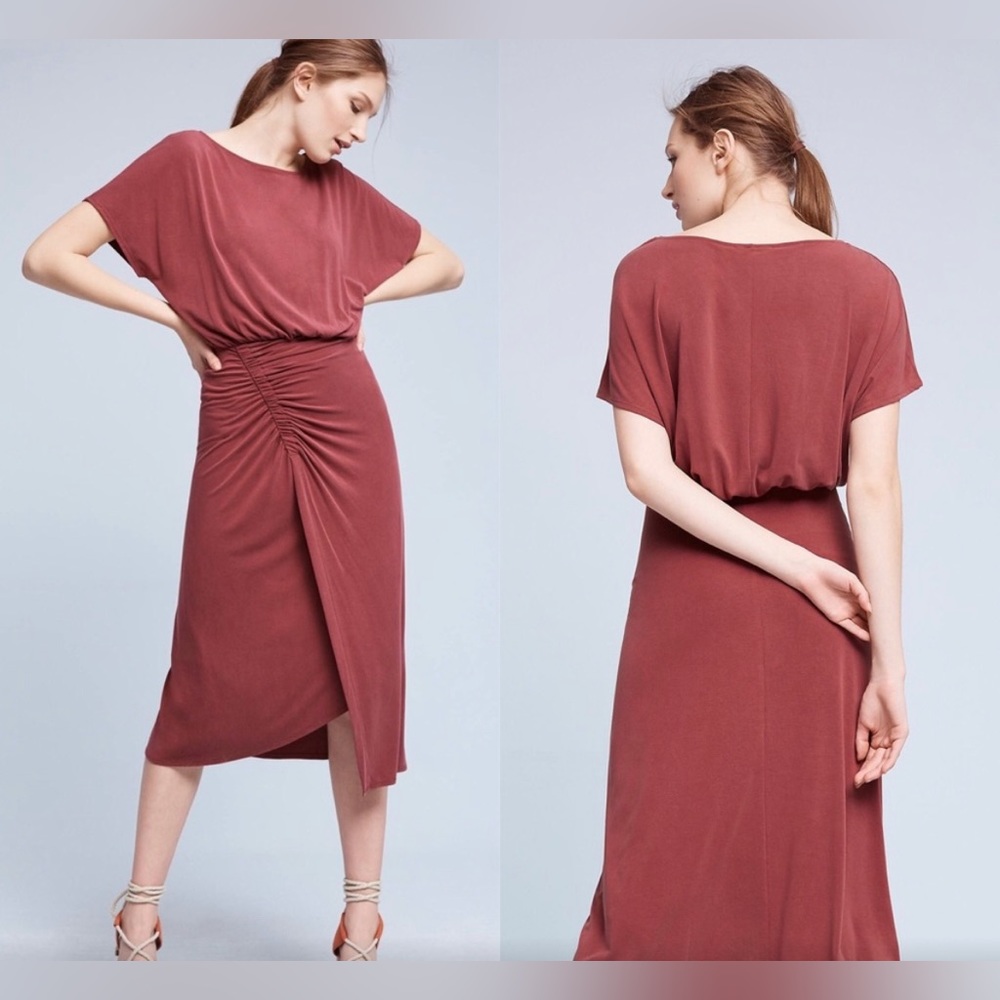 MOULINETTE SOEURS - Etta Ruched Midi Dress - Mauve / Pink - Size XL